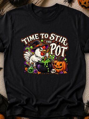 Chicken Witch TShirt Graphic Tee Adult Unisex Halloween Time To Stir The Pot